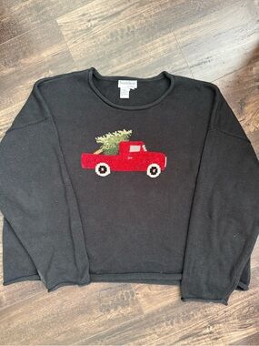 NorthStyle Christmas Truck Sweater Oversized Boxy Ramie Cotton Black XL
